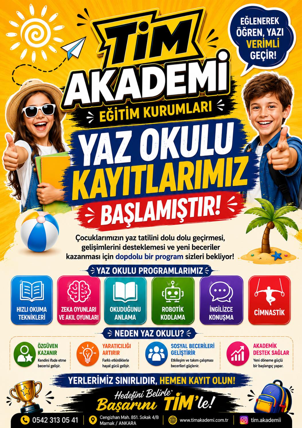 TİM Akademi yaz okulu — hızlı okuma, robotik, İngilizce, cimnastik programları